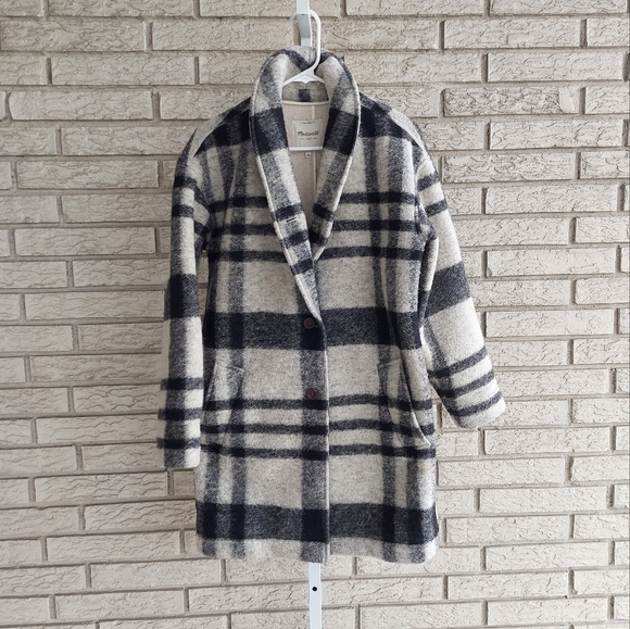 Madewell Jackets & Blazers - Madewell Plaid Florence Coat- Felted Black & White Outer, Sherpa Inner Small GUC